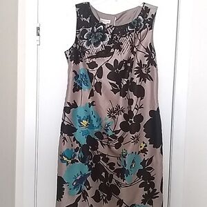 Silk Monsoon Floral Dress in Black and Teal
